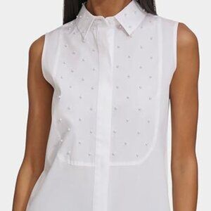 NWT KARL LAGERFELD Women's Sleeveless Collared Button Front Blouse